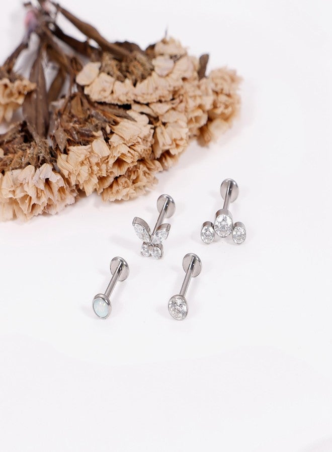 NICEIGHT 4Pcs 16G G23 Titanium Threadless Push in Labret Monroe Studs Lip Rings Hypoallergenic Cartilage Stud Earrings for Sensitive Ear Flat Back Stud Helix Tragus Conch Piercing Jewelry 10MM - Image 3